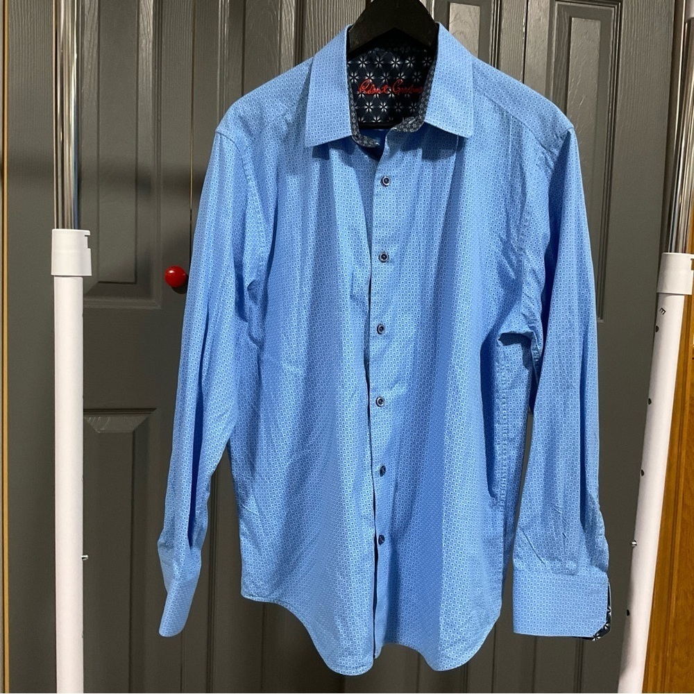 Robert Graham Shirt Men’s XL Geometric Print Blue Classic Fit Cotton Button Up - Picture 11 of 12